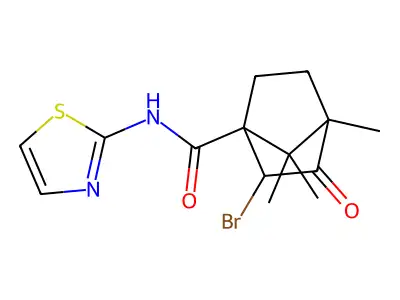 2-bromo-4,7,7-trimethyl-3-oxo-N-(1,3-thiazol-2-yl)bicyclo[2.2.1]heptane-1-carboxamide structure