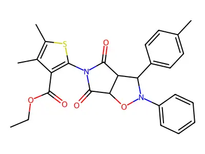 ethyl 4,5-dimethyl-2-[3-(4-methylphenyl)-4,6-dioxo-2-phenyl-hexahydro-2H-pyrrolo[3,4-d][1,2]oxazol-5-yl]thiophene-3-carboxylate structure