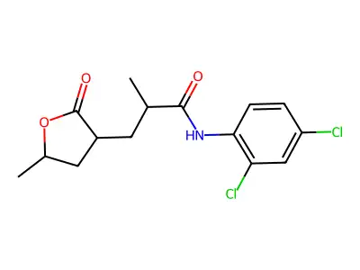N-(2,4-dichlorophenyl)-2-methyl-3-(5-methyl-2-oxooxolan-3-yl)propanamide structure