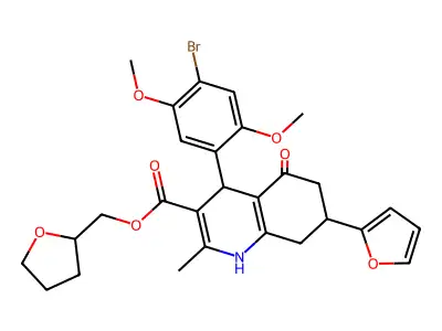 (tetrahydrofuran-2-yl)methyl 4-(4-bromo-2,5-dimethoxyphenyl)-7-(furan-2-yl)-2-methyl-5-oxo-1,4,5,6,7,8-hexahydroquinoline-3-carboxylate structure