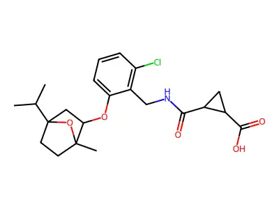 2-[({2-chloro-6-[(4-isopropyl-1-methyl-7-oxabicyclo[2.2.1]hept-2-yl)oxy]benzyl}amino)carbonyl]cyclopropanecarboxylic acid structure