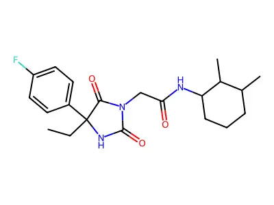 N-(2,3-dimethylcyclohexyl)-2-[4-ethyl-4-(4-fluorophenyl)-2,5-dioxoimidazolidin-1-yl]acetamide structure