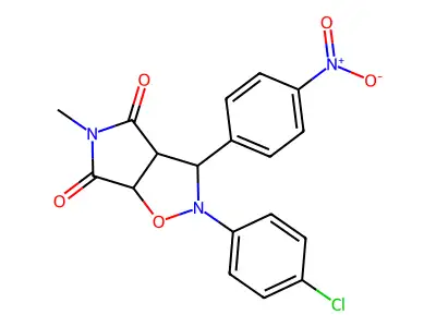2-(4-chlorophenyl)-3-{4-nitrophenyl}-5-methyldihydro-2H-pyrrolo[3,4-d]isoxazole-4,6(3H,5H)-dione structure