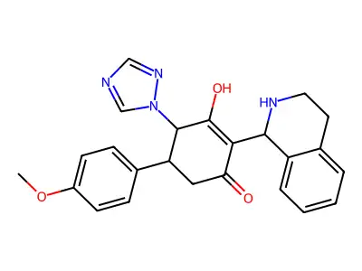 3-hydroxy-5-(4-methoxyphenyl)-2-(1,2,3,4-tetrahydro-1-isoquinolinyl)-4-(1H-1,2,4-triazol-1-yl)-2-cyclohexen-1-one structure