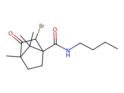 2-bromo-N-butyl-4,7,7-trimethyl-3-oxobicyclo[2.2.1]heptane-1-carboxamide structure