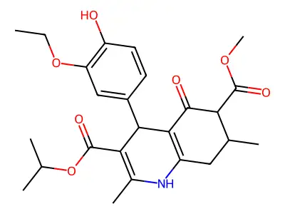 6-methyl 3-propan-2-yl 4-(3-ethoxy-4-hydroxyphenyl)-2,7-dimethyl-5-oxo-1,4,5,6,7,8-hexahydroquinoline-3,6-dicarboxylate structure