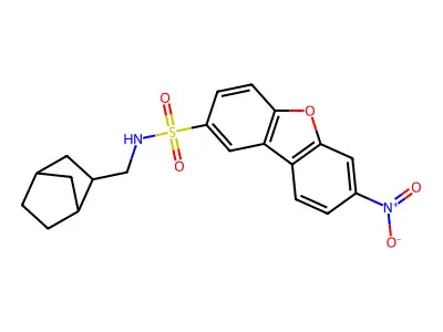 N-(3-bicyclo[2.2.1]heptanylmethyl)-7-nitrodibenzofuran-2-sulfonamide structure