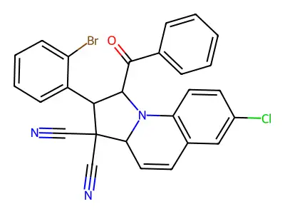 2-(2-bromophenyl)-7-chloro-1-(phenylcarbonyl)-1,2-dihydropyrrolo[1,2-a]quinoline-3,3(3aH)-dicarbonitrile structure