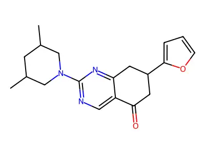 2-(3,5-dimethylpiperidin-1-yl)-7-(2-furyl)-7,8-dihydroquinazolin-5(6H)-one structure