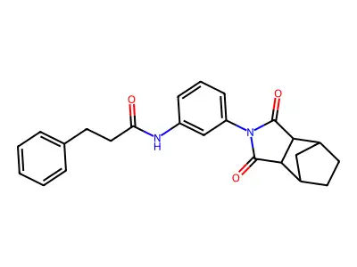 N-[3-(1,3-dioxooctahydro-2H-4,7-methanoisoindol-2-yl)phenyl]-3-phenylpropanamide structure