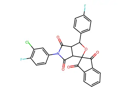5-(3-chloro-4-fluorophenyl)-3-(4-fluorophenyl)-3a,6a-dihydrospiro[furo[3,4-c]pyrrole-1,2'-indene]-1',3',4,6(3H,5H)-tetrone structure