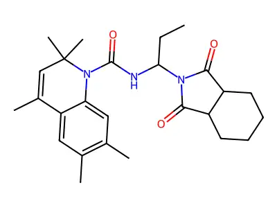 N-[1-(1,3-dioxooctahydro-2H-isoindol-2-yl)propyl]-2,2,4,6,7-pentamethylquinoline-1(2H)-carboxamide structure
