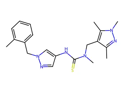 1-methyl-3-[1-[(2-methylphenyl)methyl]pyrazol-4-yl]-1-[(1,3,5-trimethylpyrazol-4-yl)methyl]thiourea structure