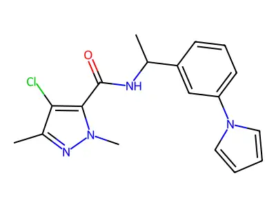 4-chloro-2,5-dimethyl-N-[1-(3-pyrrol-1-ylphenyl)ethyl]pyrazole-3-carboxamide structure