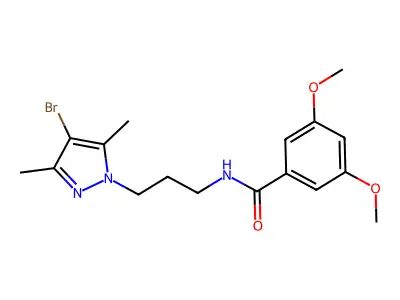 N-[3-(4-bromo-3,5-dimethylpyrazol-1-yl)propyl]-3,5-dimethoxybenzamide structure