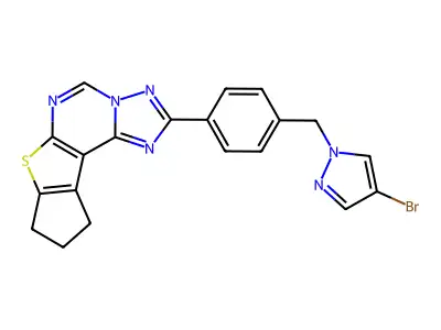 2-{4-[(4-bromo-1H-pyrazol-1-yl)methyl]phenyl}-9,10-dihydro-8H-cyclopenta[4,5]thieno[3,2-e][1,2,4]triazolo[1,5-c]pyrimidine structure
