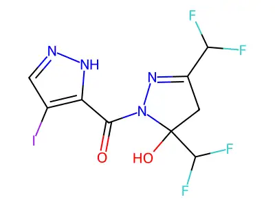 [3,5-bis(difluoromethyl)-5-hydroxy-4H-pyrazol-1-yl]-(4-iodo-1H-pyrazol-5-yl)methanone structure