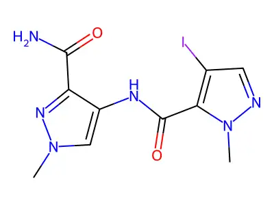 4-[(4-Iodo-2-methylpyrazole-3-carbonyl)amino]-1-methylpyrazole-3-carboxamide structure