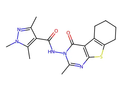 1,3,5-trimethyl-N-(2-methyl-4-oxo-5,6,7,8-tetrahydro-[1]benzothiolo[2,3-d]pyrimidin-3-yl)pyrazole-4-carboxamide structure