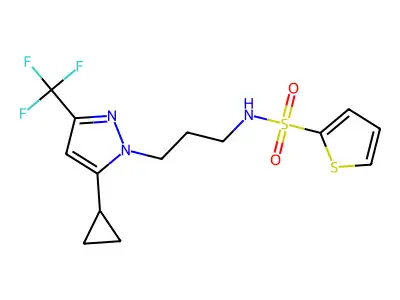N-[3-[5-cyclopropyl-3-(trifluoromethyl)pyrazol-1-yl]propyl]thiophene-2-sulfonamide structure