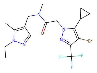 2-[4-bromo-5-cyclopropyl-3-(trifluoromethyl)-1H-pyrazol-1-yl]-N-[(1-ethyl-5-methyl-1H-pyrazol-4-yl)methyl]-N-methylacetamide structure