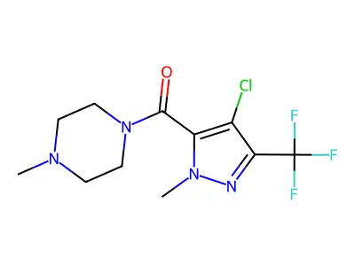 [4-chloro-2-methyl-5-(trifluoromethyl)pyrazol-3-yl]-(4-methylpiperazin-1-yl)methanone structure