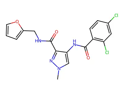 4-[(2,4-dichlorobenzoyl)amino]-N-(furan-2-ylmethyl)-1-methylpyrazole-3-carboxamide structure