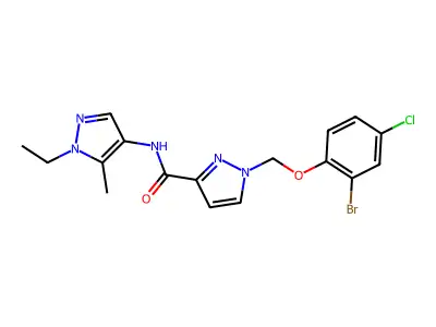 1-[(2-bromo-4-chlorophenoxy)methyl]-N-(1-ethyl-5-methylpyrazol-4-yl)pyrazole-3-carboxamide structure