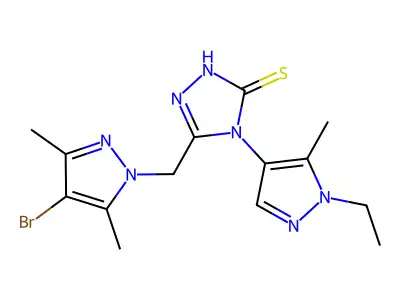 3-[(4-bromo-3,5-dimethylpyrazol-1-yl)methyl]-4-(1-ethyl-5-methylpyrazol-4-yl)-1H-1,2,4-triazole-5-thione structure