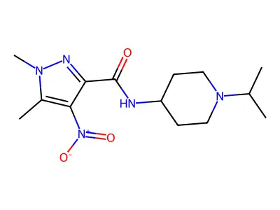 1,5-dimethyl-4-nitro-N-(1-propan-2-ylpiperidin-4-yl)pyrazole-3-carboxamide structure