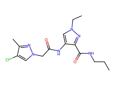 4-[[2-(4-chloro-3-methylpyrazol-1-yl)acetyl]amino]-1-ethyl-N-propylpyrazole-3-carboxamide structure