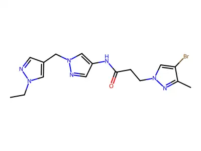 3-(4-bromo-3-methylpyrazol-1-yl)-N-[1-[(1-ethylpyrazol-4-yl)methyl]pyrazol-4-yl]propanamide structure