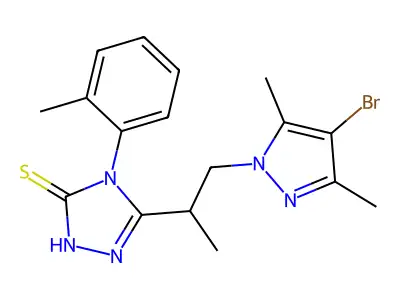 3-[1-(4-bromo-3,5-dimethylpyrazol-1-yl)propan-2-yl]-4-(2-methylphenyl)-1H-1,2,4-triazole-5-thione structure