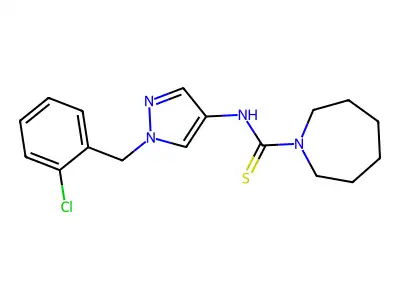 N-[1-[(2-chlorophenyl)methyl]pyrazol-4-yl]azepane-1-carbothioamide structure