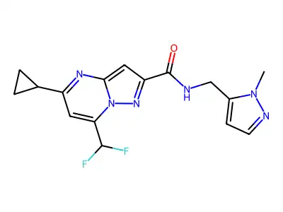 5-cyclopropyl-7-(difluoromethyl)-N-[(1-methyl-1H-pyrazol-5-yl)methyl]pyrazolo[1,5-a]pyrimidine-2-carboxamide structure
