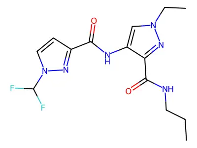 4-[[1-(difluoromethyl)pyrazole-3-carbonyl]amino]-1-ethyl-N-propylpyrazole-3-carboxamide structure