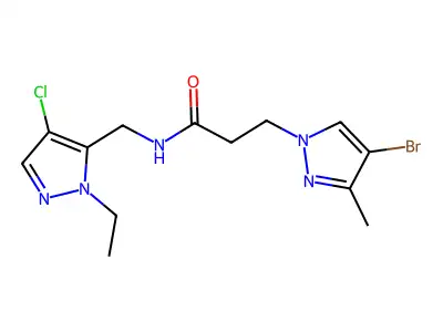 3-(4-bromo-3-methyl-1H-pyrazol-1-yl)-N-[(4-chloro-1-ethyl-1H-pyrazol-5-yl)methyl]propanamide structure