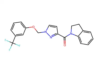 2,3-dihydroindol-1-yl-[1-[[3-(trifluoromethyl)phenoxy]methyl]pyrazol-3-yl]methanone structure