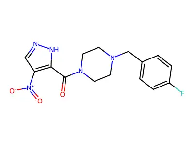 [4-[(4-fluorophenyl)methyl]piperazin-1-yl]-(4-nitro-1H-pyrazol-5-yl)methanone structure