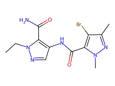4-bromo-N-(5-carbamoyl-1-ethylpyrazol-4-yl)-2,5-dimethylpyrazole-3-carboxamide structure