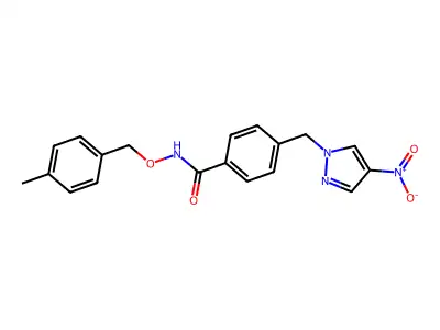 N-[(4-methylphenyl)methoxy]-4-[(4-nitropyrazol-1-yl)methyl]benzamide structure