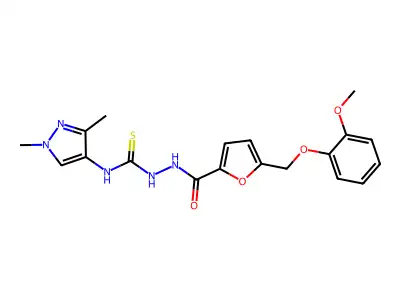 1-(1,3-dimethylpyrazol-4-yl)-3-[[5-[(2-methoxyphenoxy)methyl]furan-2-carbonyl]amino]thiourea structure