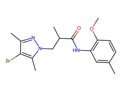 3-(4-bromo-3,5-dimethyl-1H-pyrazol-1-yl)-N-(2-methoxy-5-methylphenyl)-2-methylpropanamide structure