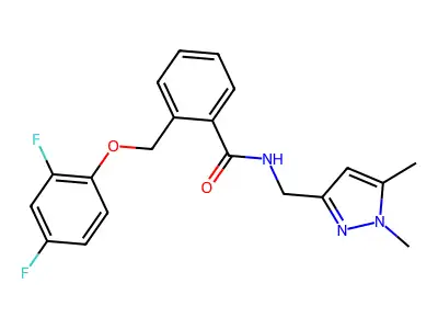 2-[(2,4-difluorophenoxy)methyl]-N-[(1,5-dimethylpyrazol-3-yl)methyl]benzamide structure