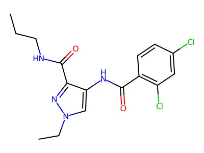 4-[(2,4-dichlorobenzoyl)amino]-1-ethyl-N-propylpyrazole-3-carboxamide structure