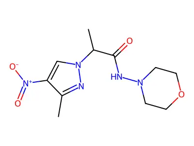 2-(3-methyl-4-nitropyrazolyl)-N-morpholin-4-ylpropanamide structure