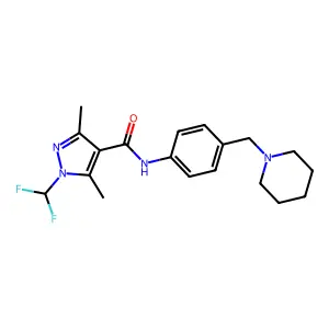 1-(difluoromethyl)-3,5-dimethyl-N-[4-(piperidin-1-ylmethyl)phenyl]pyrazole-4-carboxamide structure