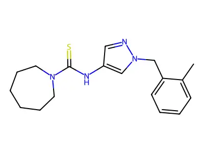 N-[1-[(2-methylphenyl)methyl]pyrazol-4-yl]azepane-1-carbothioamide structure