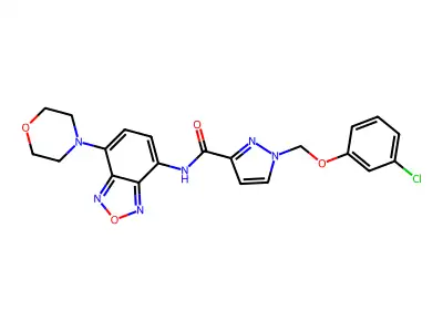 1-[(3-chlorophenoxy)methyl]-N-(4-morpholin-4-yl-2,1,3-benzoxadiazol-7-yl)pyrazole-3-carboxamide structure