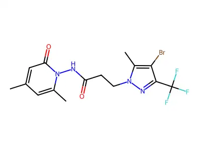 3-[4-bromo-5-methyl-3-(trifluoromethyl)pyrazol-1-yl]-N-(2,4-dimethyl-6-oxopyridin-1-yl)propanamide structure